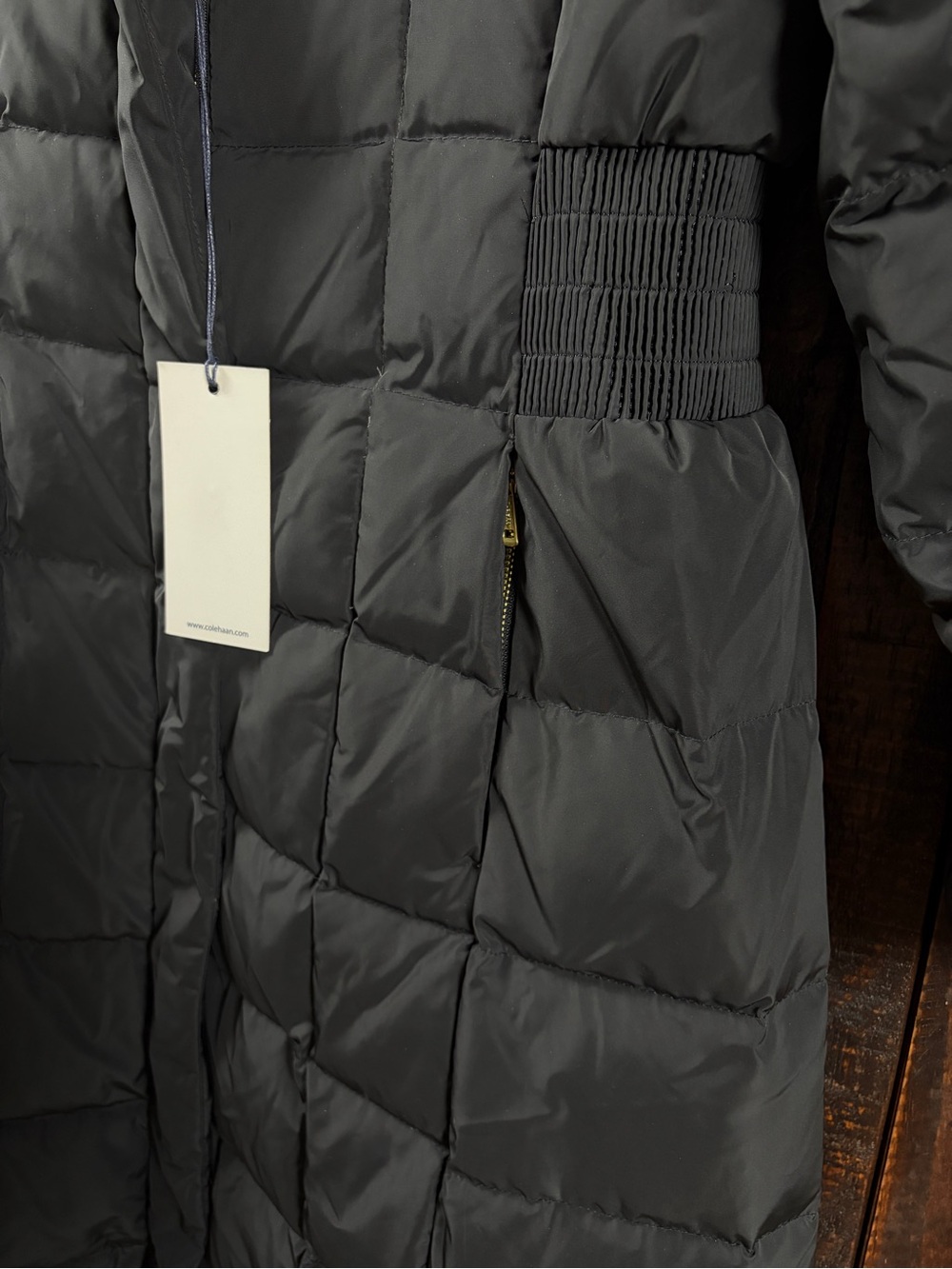 Cole Haan Black Quilted Down/Feather Hooded Maxi Puffer Coat - Small - Picture 6 of 15